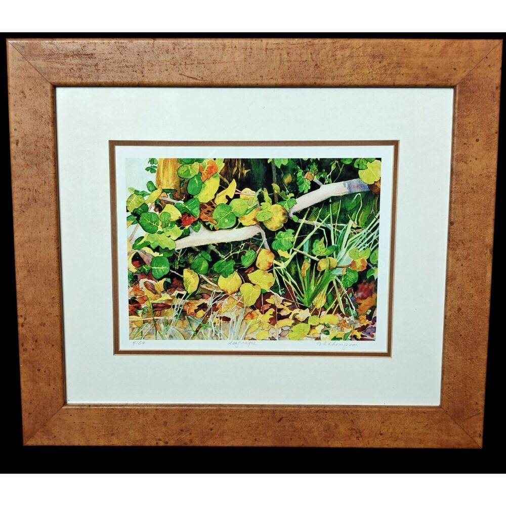Seagrape Signed & Numbered Wood Framed Print 4/50 Vintage 13 x 11 Florida Beach